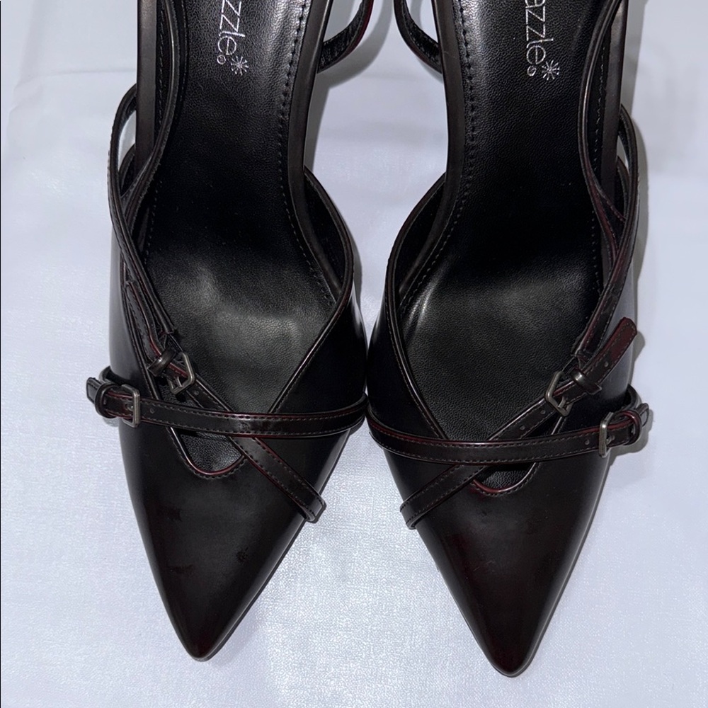 Shoe Dazzle Black Stiletto Heels with X-Strap Size 10 - Picture 2 of 11